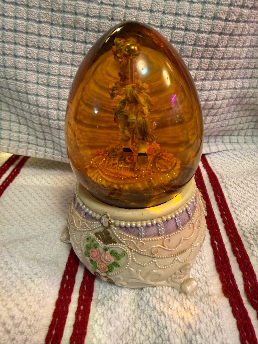 Amber Glass Egg Music Box Decorative Figurine